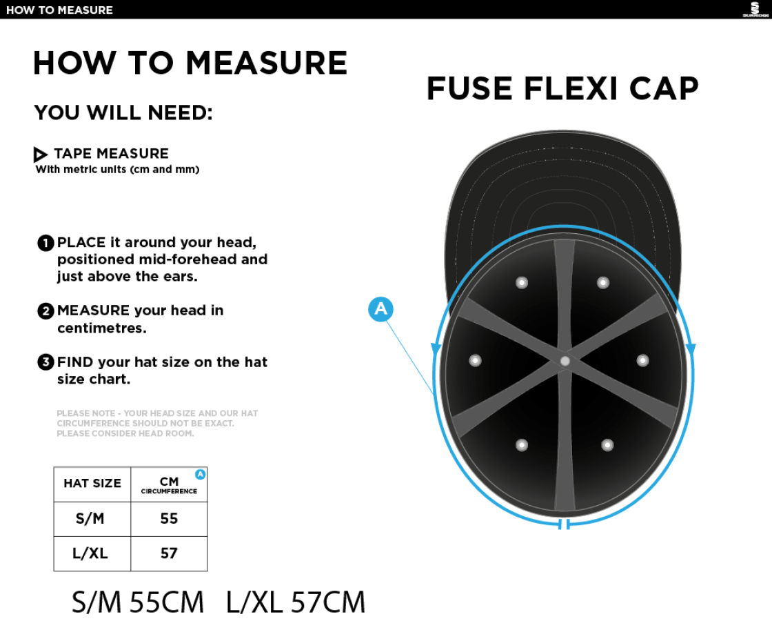 Bradfield CC - Fuse Flexi Cap - Bottle - Size Guide