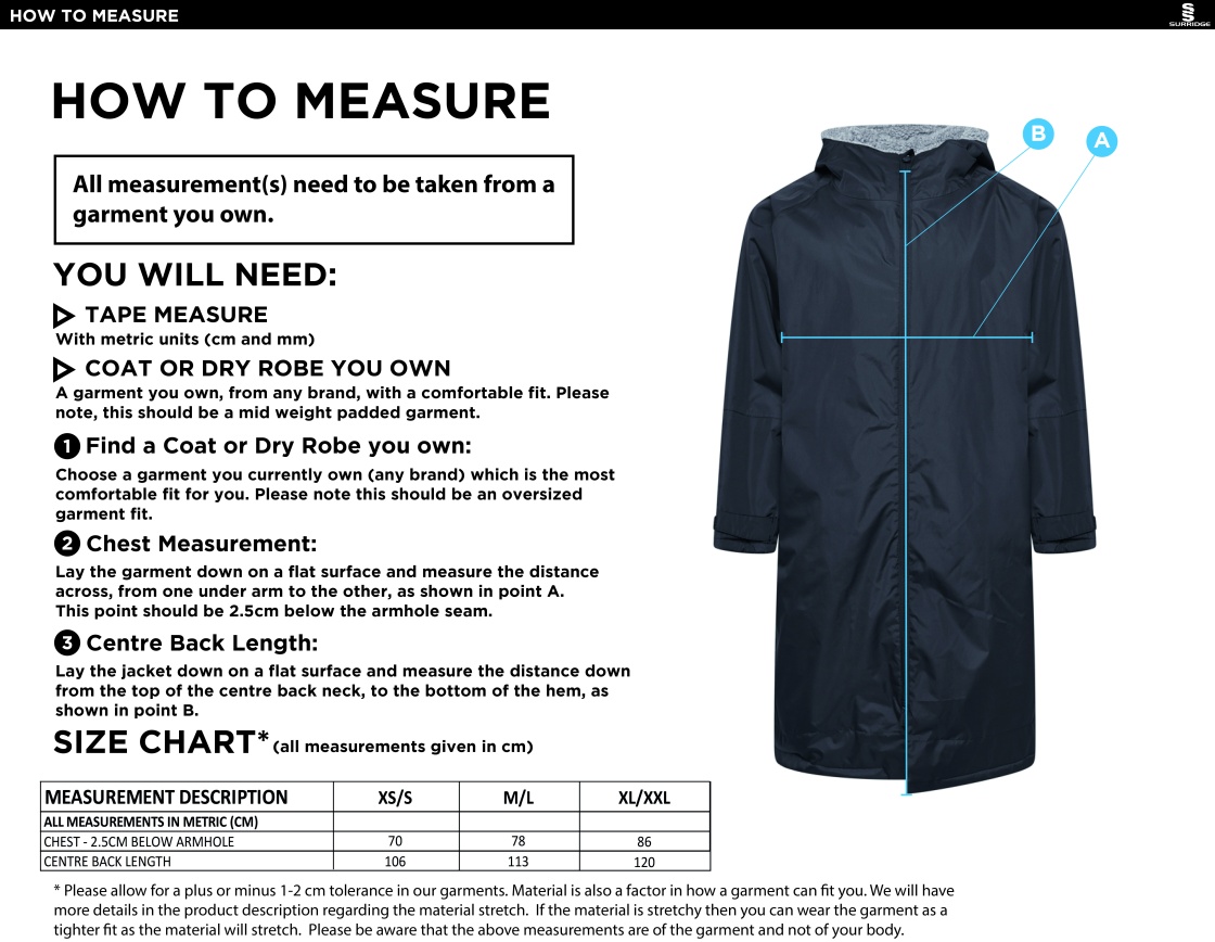 Bradfield CC - Active Thermal Fleece Robe - Unisex Fit - Size Guide
